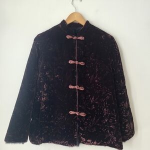 Brown Velvet Mandarin Collar Jacket With Black Fur Interior Sz M